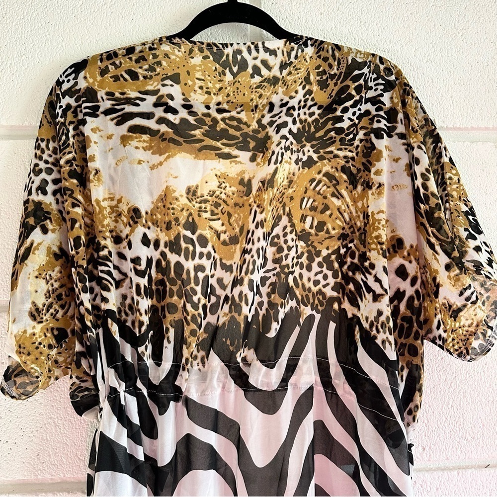 NIB NEW Women’s Maxi CoverUp Tiger Zebra Print Black White Gold TieFront - Picture 9 of 15
